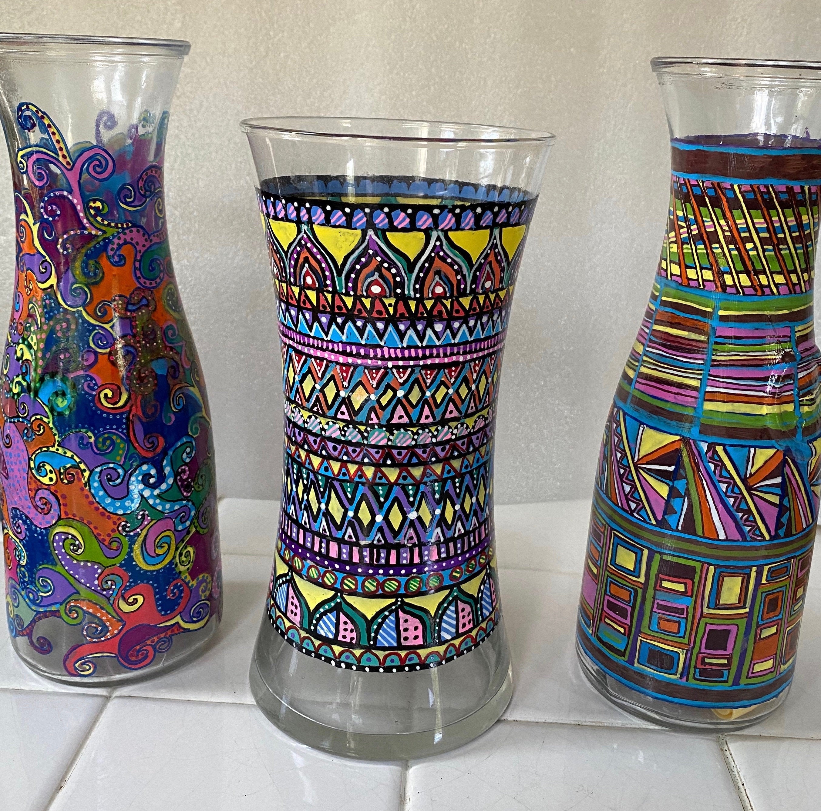 Hand Painted Vase Flowers Accent Vase Painted Pattern Etsy