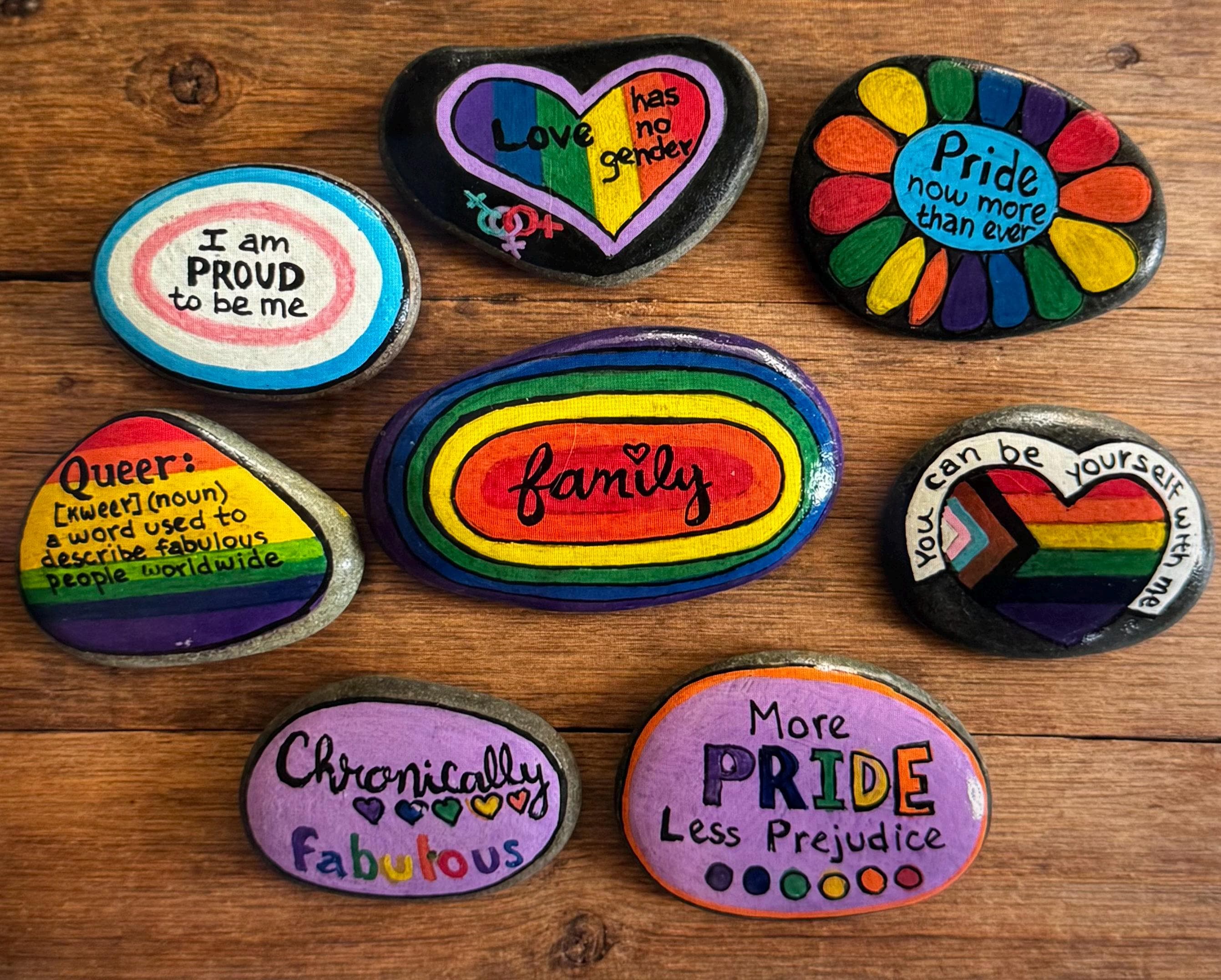 Hand-painted Pride Inspirational River Rocks – LGBTQ+ Affirmation