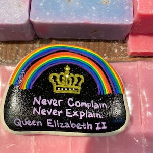 Queen Elizabeth II Hand Painted Rock.  God Save The Queen. Rainbow Rock.