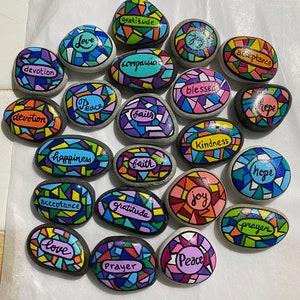 Stained Glass / Inspirational Words / Painted Rocks / Rock Art / Unique Gift / Gift for Her / Gift for Him / Hand Painted / Religious