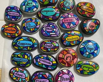 Stained Glass / Inspirational Words / Painted Rocks / Rock Art / Unique Gift / Gift for Her / Gift for Him / Hand Painted / Religious
