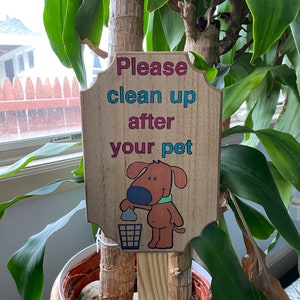 Clean Up After Your Pet Stake, Dog Yard Stake, Curb Your Dog Stake, Garden Decor, Handmade Lawn Sign, Welcome Yard Sign