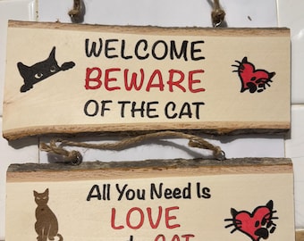 Cat Lover Wooden Door, Window or Wall Signs – Rustic Basswood Cat Decor