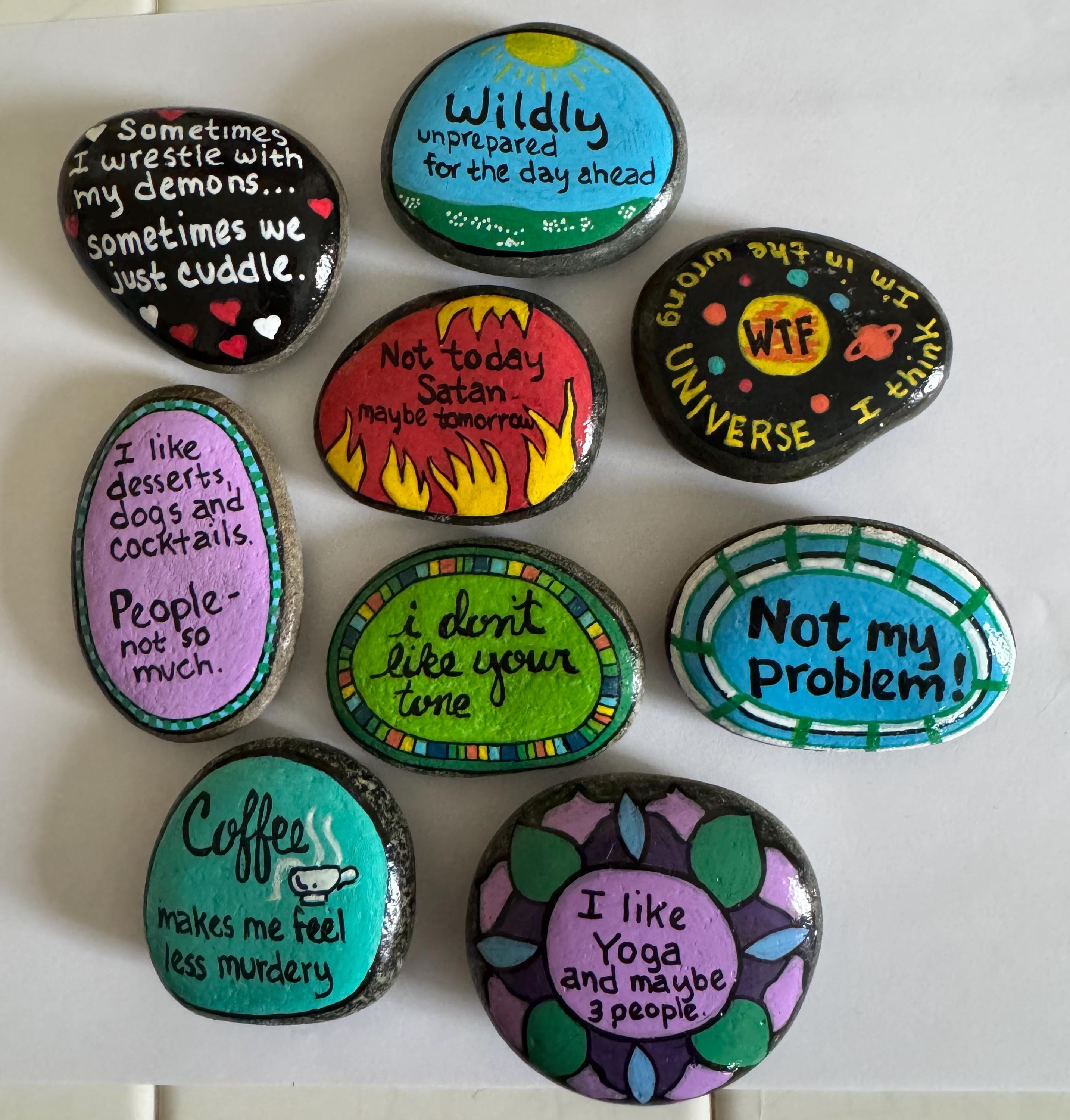 Funny Hand-painted Rocks – Sassy Desk Decor – Motivational & Sarcastic ...