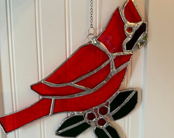 Large Stained Glass Cardinal Suncatcher