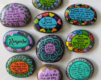 Grief Support Hand-Painted Rock Collection – Memorial Stones – Sympathy Gift – Inspirational Bereavement Decor