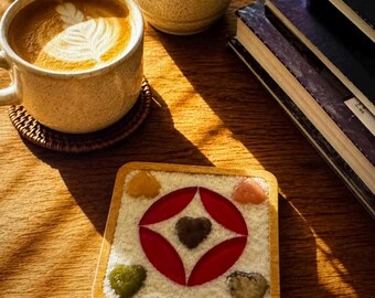 Handmade Mosaic Stone Coasters – Bamboo Frame & Glass Inlay – One of a Kind Artisan Drink Coasters