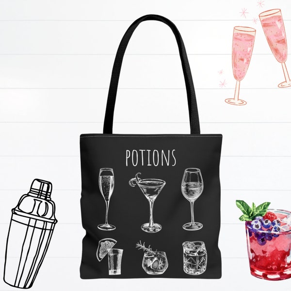 Magical gift potions class classic tote bag witches cocktails book lover accessories novel themed merch wizards trendy wine carrier