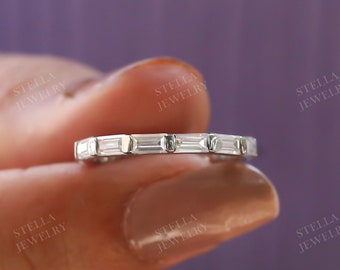Baguette Wedding Band Moissanite Eternity Band Baguette Moissanite Ring Stacking Minimalist Ring Gold Promise Ring Matching Delicate Band