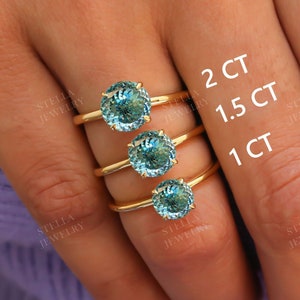 Portuguese Cut Ring Cyan Blue Moissanite Ring Solitaire Engagement Ring 14K Solid Gold Blue Moissanite Women Ring Anniversary Promise Ring