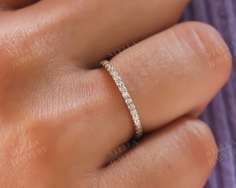 1.8MM Lab Diamond Wedding Band Full Eternity Matching Band 10K Solid Gold Pave Diamond Band Delicate Stacking Ring Eternity Rings For Women