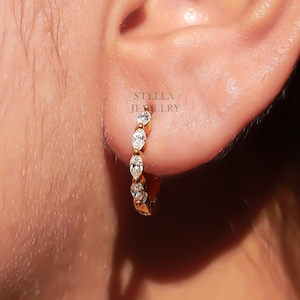 14K Gold Huggie Hoop Earring Marquise Diamond Hoops Moissanite Earrings Small Diamond Hoops Huggie Hoop Earrings Diamond Huggies for Her