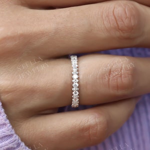 2.5mm Round Moissanite Eternity Band Full Eternity Wedding Band 14K Gold Stacking Ring Dainty Matching Band Minimalist Delicate Womens Band