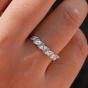 Marquise Moissanite Wedding Band Women Vintage Half Eternity Band Art Deco Stacking Ring 14K Gold Matching Band Promise Ring For Her