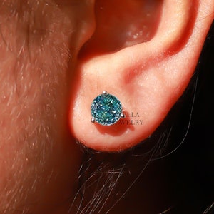 Portuguese Cut Cyan Blue Moissanite Earrings for Women 2 TCW Antique Cut Moissanite Stud Earrings 10K Yellow Gold Earrings Solitaire Stud
