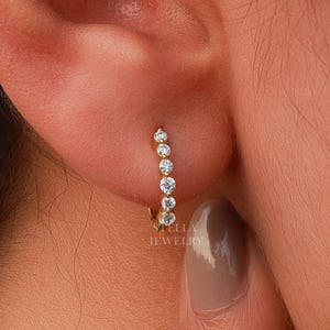 Diamond Earrings 14k Solid Gold Shared Prong Moissanite Hoop Earrings Diamond Huggie Earring 11 MM Diamond Hoop Earrings Gift for Her