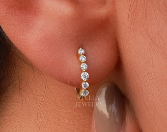 Diamond Earrings 14k Solid Gold Shared Prong Moissanite Hoop Earrings Diamond Huggie Earring 11 MM Diamond Hoop Earrings Gift for Her