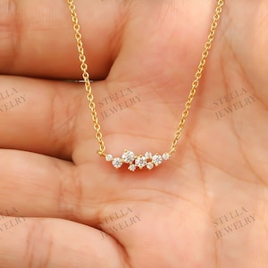 Cluster Necklace VVS Round Moissanite Necklace Minimalist Necklace Delicate 14K Solid Gold Diamond Necklace Layering Statement Necklace