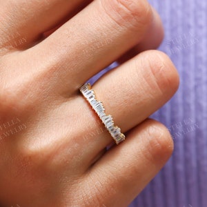 Full Eternity Band / Baguette Moissanite Wedding Band / Stacking Vintage Band / Matching Bridal Band / Proposal Eternity Band For Her
