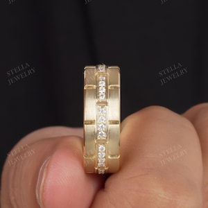 14K Solid Gold Mens Wide Wedding Band / Mens Eternity Engagement Ring / Valentine Day Gift / Gift For Him
