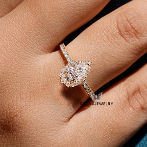 Pear Shaped Moissanite Ring 10K/14K/18K Gold Ring 1 to 3CT Halo Vintage Engagement Ring Unique Art Deco Wedding Ring Bridal Ring For Women