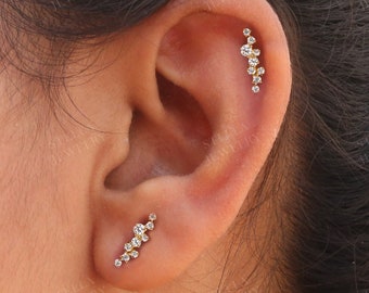 Single (Half Pair) Ear Climber Earrings Moissanite Earrings 14K Solid Gold Helix Earrings Cluster Cartilage Earrings Minimalist Earrings