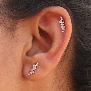 Single (Half Pair) Climber Earrings Lab Grown Diamond Earrings 14K Gold Crawler Earrings Cluster Cartilage Earrings Flat Back Earrings