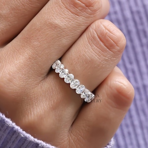 Oval Moissanite Eternity Band Oval Wedding Band Full Eternity Band Oval Stacking Rings 14K Solid Gold Promise Ring Matching Anniversary Band