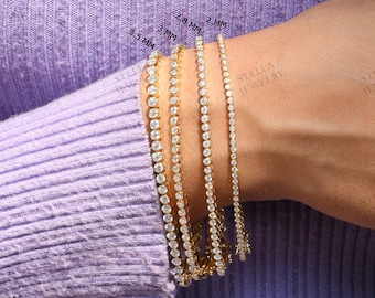 Diamant Tennis Armband 14K Gold Zierliches Armband Lab Zucht Diamant Tennis Armband Minimalist Armband für Frauen Tennis Lünette Set Armband