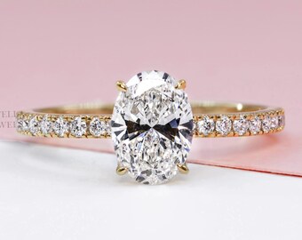 Oval Lab Grown Diamond Engagement Ring Solitaire Wedding Ring Oval Brilliant Lab Diamond Ring Oval Proposal Ring Simple Oval Diamond Ring