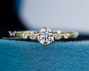 Dainty Round Lab Grown Diamond Promise Ring Diamond Set in Claw Prongs Diamond Engagement Ring Promise Ring for Her Anniversary Ring Gift