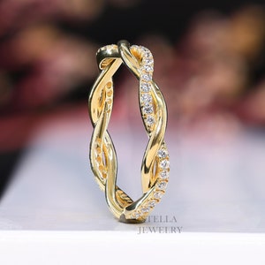 Twisted Wedding Band Moissanite Full Eternity Band 14K Gold Stacking Ring Delicate Dainty Ring Twist Infinity Diamond Ring Anniversary Gift