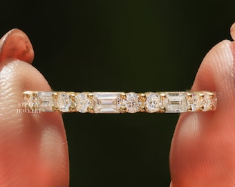 Lab Grown Diamond Baguette Ring Baguette Wedding Band Minimalist Ring Diamond Eternity Band Dainty Promise Ring 14K Solid Gold Stacking Ring