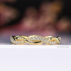 Natürliche Diamant Twisted Ehering Voll Eternity Band 14K Gold Diamant Ring Crossover-Stapelring für ihren runden Diamanten Minimalist Ring