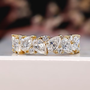 Pear and Round Moissanite Band Half Eternity Band Pear Diamond Ring 14K Gold Matching Band Bridal Anniversary Band Dainty Stackable Ring