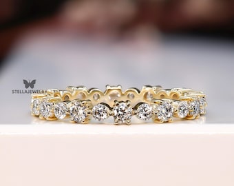 Moissanite Hochzeitsband 14K Gold Single Prong Band Floating Bubble Band minimalistischer Ring stapelbar Band Moissanite Voll Eternity Band