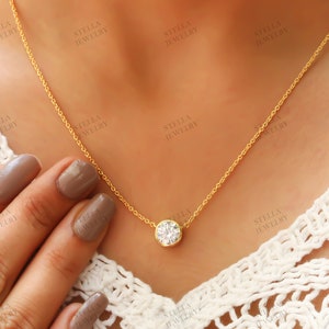 Solitaire Necklace Bezel Set Necklace VVS Round Moissanite Necklace Layering 14K Solid Gold Necklace Dainty Necklace For Women