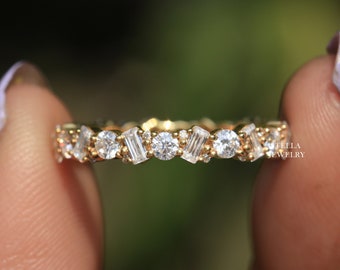 Art Deco Wedding Band Moissanite Eternity Band Baguette Ring Stackable Ring Gold Full Eternity Band Vintage Minimalist Ring Anniversary Band