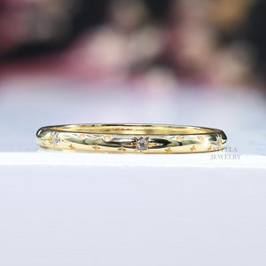 Diamond Starburst Wedding Band Ring 14K Gold Dainty Star Setting Anniversary Band Pave Celestial Ring Matching Band Pave Celestial Ring