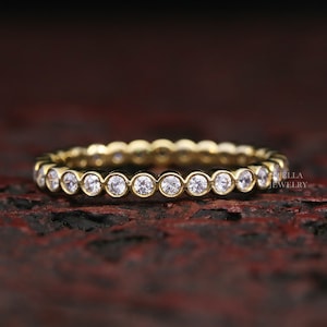 Full Eternity Wedding Band Round Cut Lab Grown Diamond Band Bezel Set Womens Band Lab Diamond Anniversary Band Dainty Stackable Promise Band