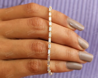 Dainty Bracelet Baguette Moissanite Women Bracelet Tennis Dainty Bracelet Luxury Minimalist Bracelet Bridesmaid Simulated Diamond Bracelet