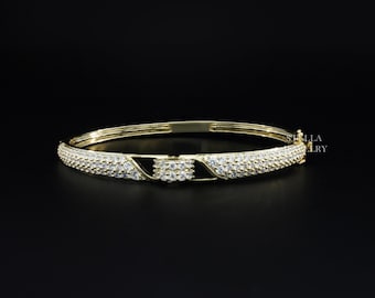 Moissanite Bangle Bracelet Womens Diamond Bangle Bracelet Round  Bracelet Layering Diamond Matching Bangle 14K Solid Gold Stackable Bracelet