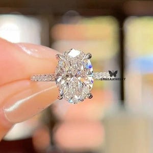 Oval Diamond Moissanite Ring With Halo And Pave Eternity Engagement Ring For Her, Oval Diamond Ring, Oval Moissanite Diamond Engagement Ring