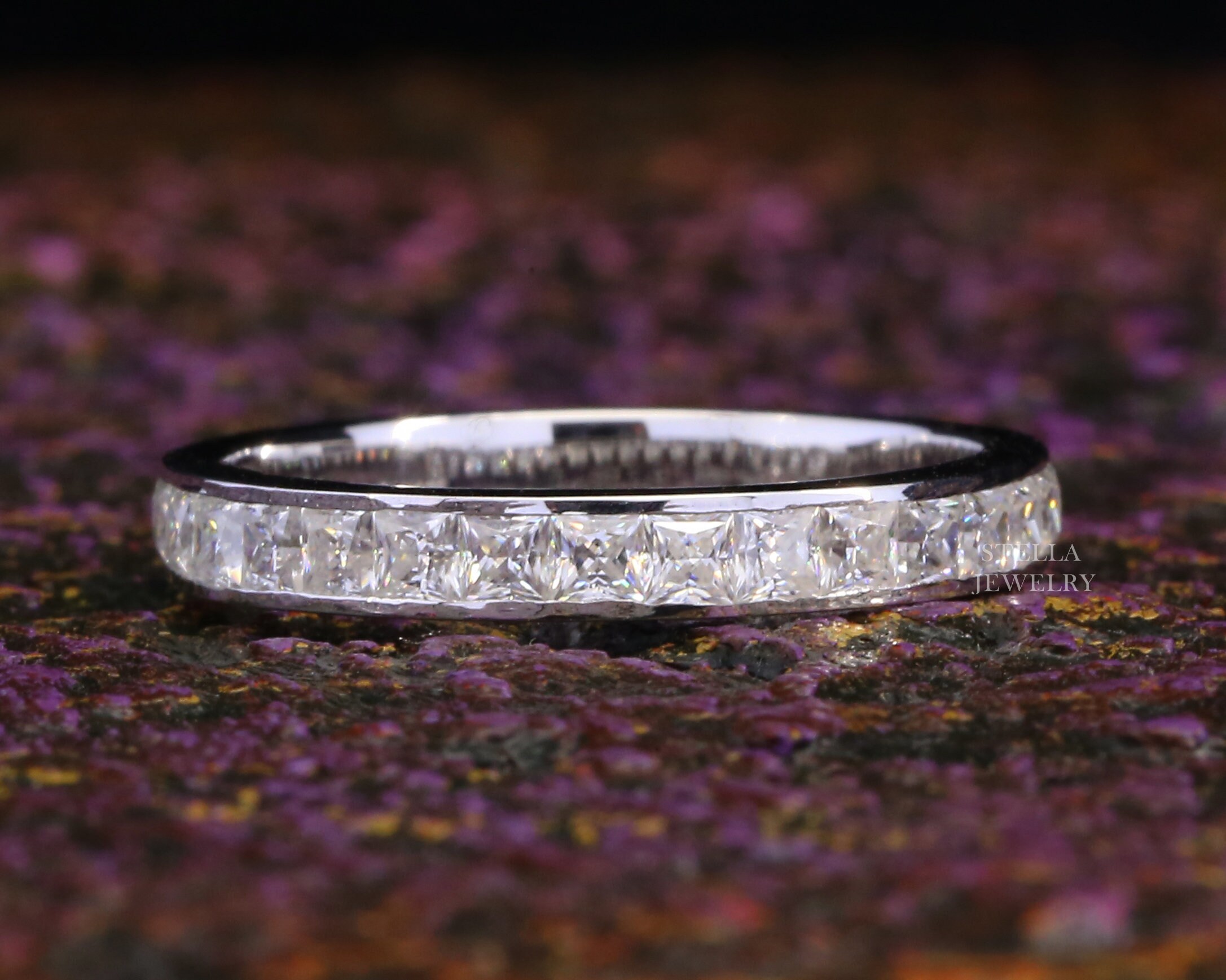 Moissanite Half Eternity Band Princess Moissanite Channel Set Band 14K ...