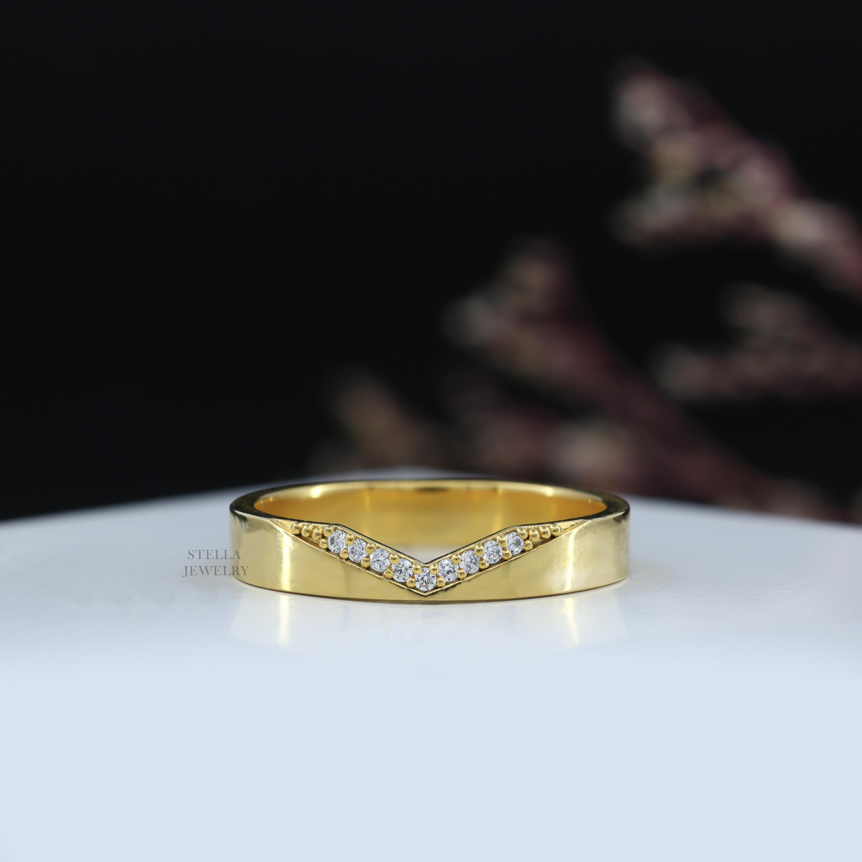 V Shape Curved Wedding Band Thick Gold Wedding Band Flat Band Rings for V Shape Curved Wedding Band Thick Gold Wedding Band Flat Band Rings for