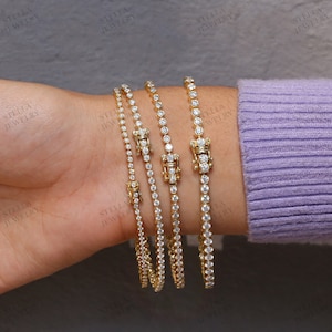 10K Gold Moissanite Tennis Bracelet Dainty Bracelet Tennis Minimalist Bracelet Thin Gold Bracelet Women Moissanite Bracelet Diamond Bracelet image 5