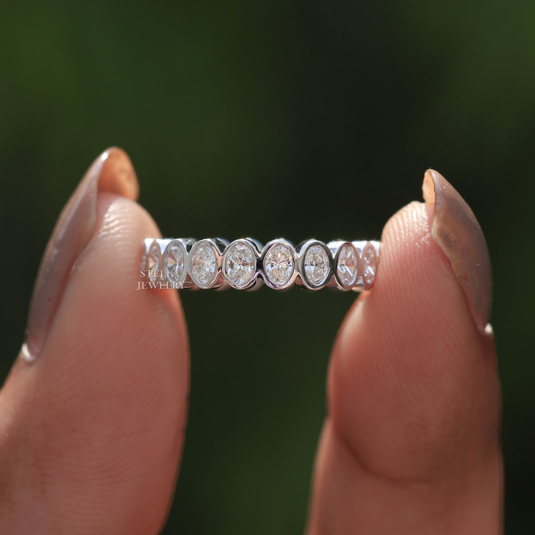 Buy Full Eternity Bezel Set Oval Diamond Band Oval Cut Moissanite ...