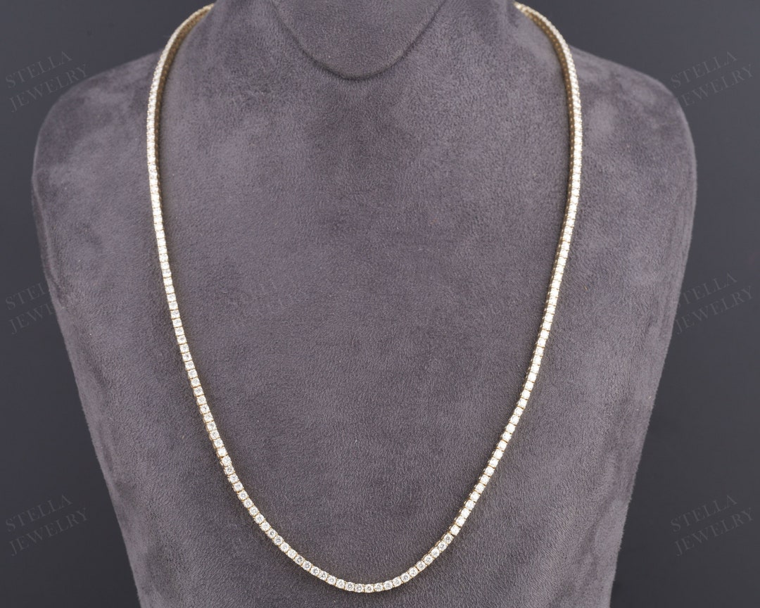 Round Moissanite Tennis Necklace Layering Diamond Necklace 14K Solid