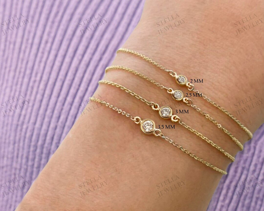 Diamond Bracelet Round Lab Diamond Bracelet Dainty Diamond Etsy