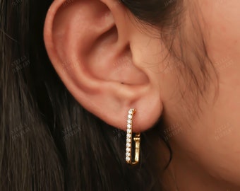 Eleganta örhängen med pave-zirkonia och tryckknappslås, enkla huggie-örhängen, vardagsörhängen, moissanitörhängen, diamantörhängen, presentörhängen